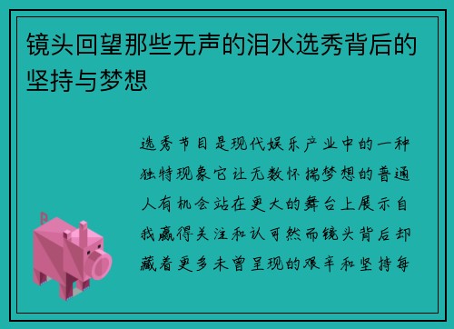 镜头回望那些无声的泪水选秀背后的坚持与梦想
